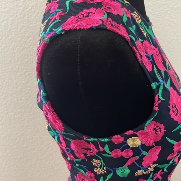 NWT $298 Dress The Population Bright Floral Embroidered Dress Navy 0055 - Picture 10 of 16